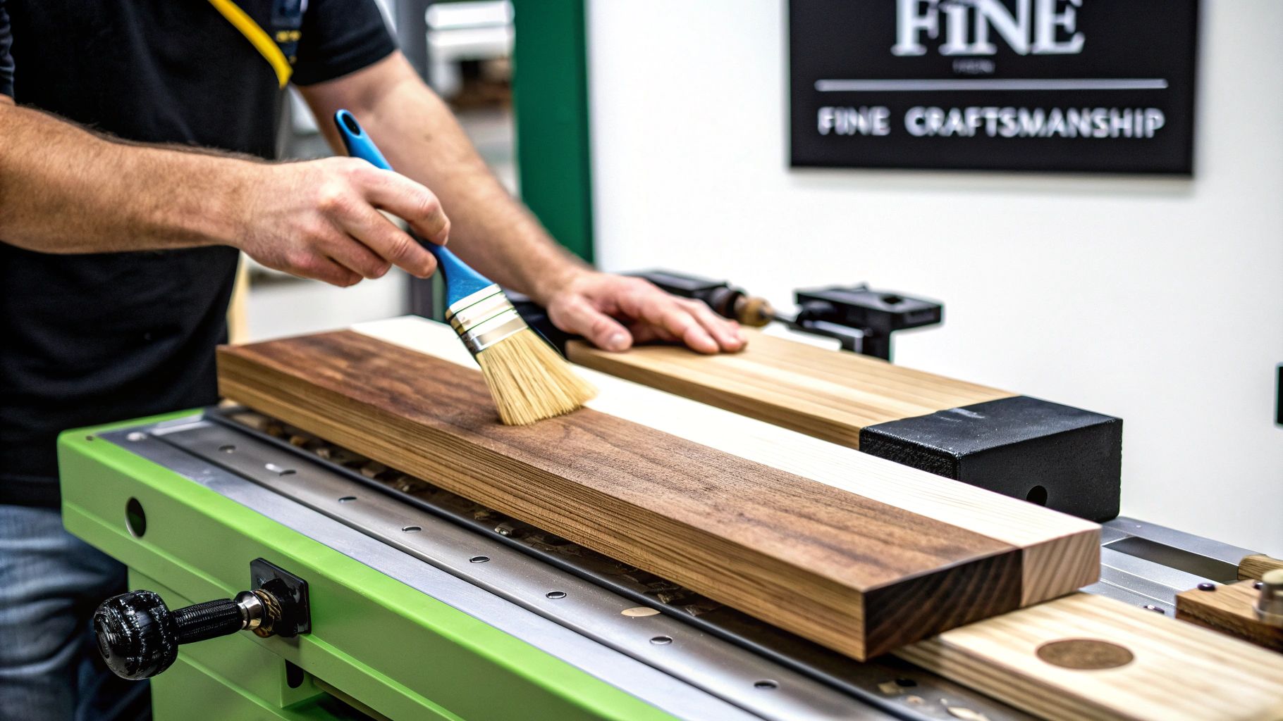 Artisan hand-finishing a piece of custom wood millwork