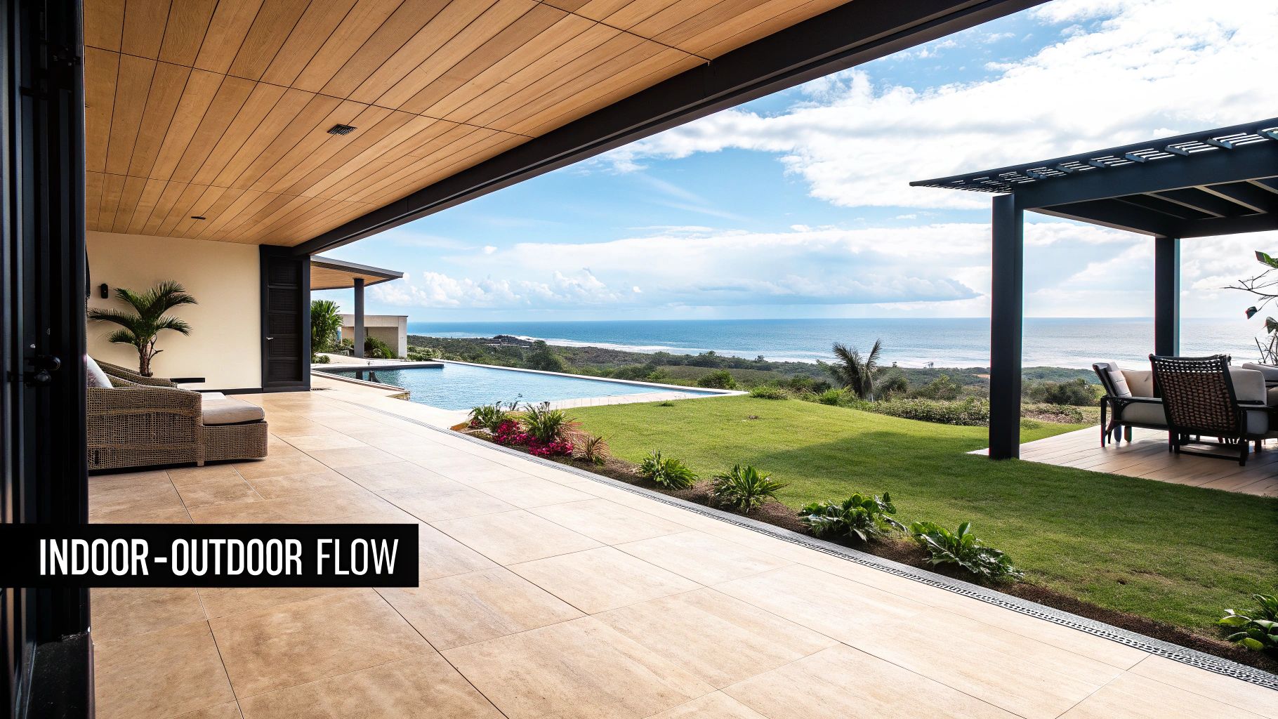 Luxurious house with seamless indoor-outdoor flow, an infinity pool, and breathtaking ocean views.