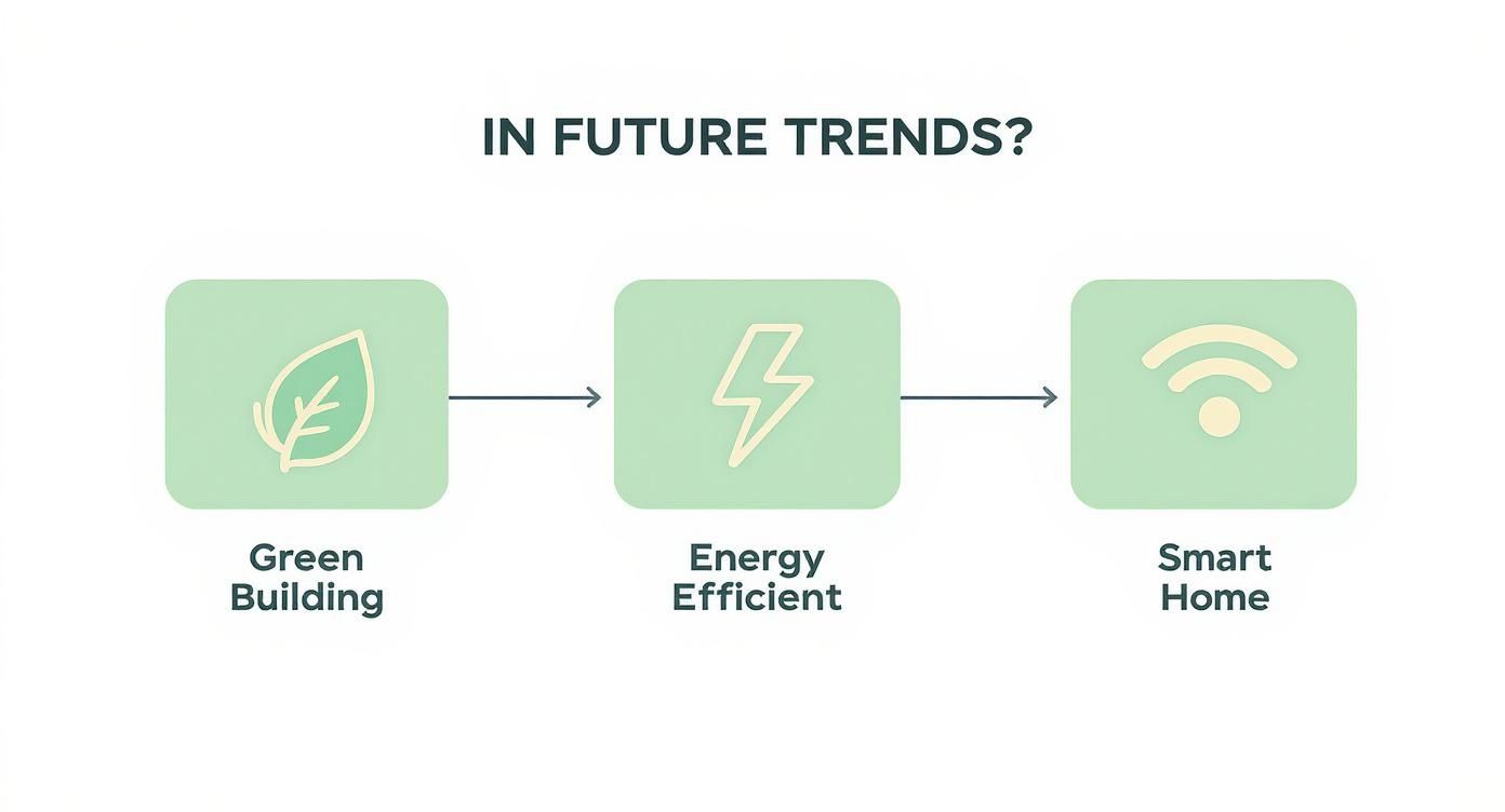 Infographic decision tree showing choices for Green Building, Energy Efficiency, and Smart Home features.