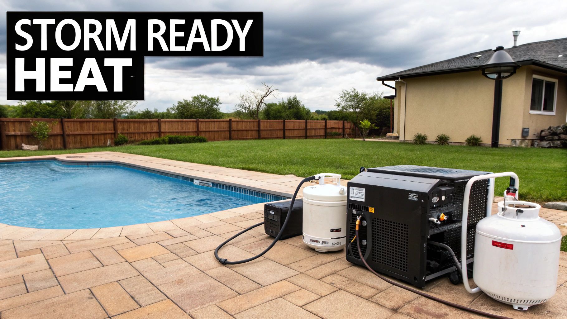A powerful generator installed next to a custom Florida home, symbolizing storm preparedness.
