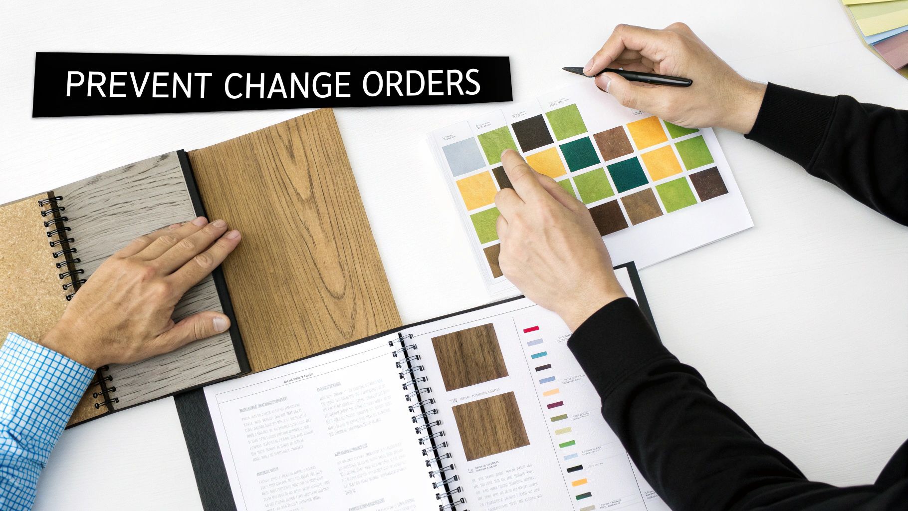 Architect and homeowner reviewing blueprints together during the design phase of a custom home build.