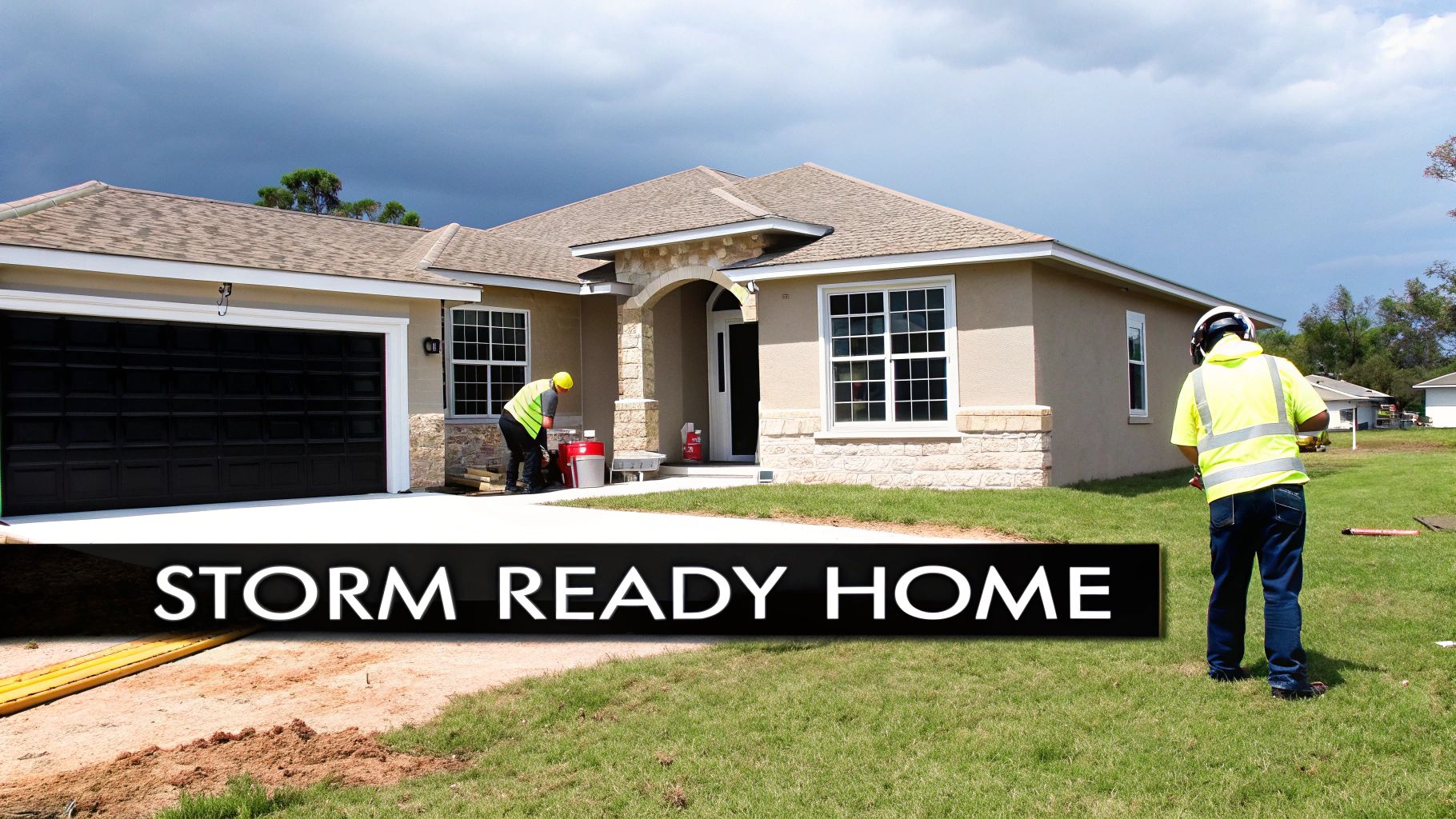 A newly constructed, hurricane-resilient home in Lee County with impact windows and a strong roofline.