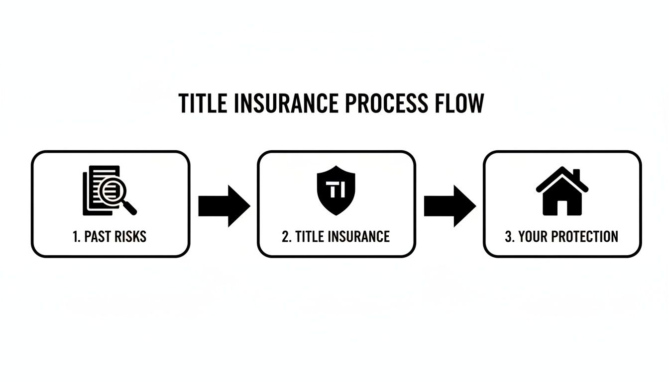 Flowchart illustrating the title insurance process: past risks, title insurance, and property protection.