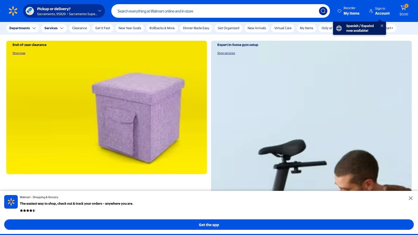Walmart homepage showcasing a variety of home essential products.