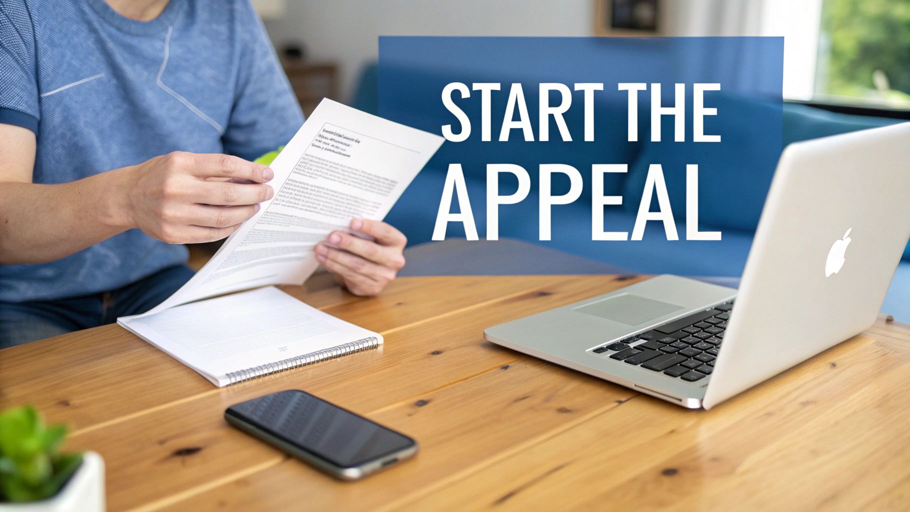 A person looking at a denied insurance claim document with a concerned expression.