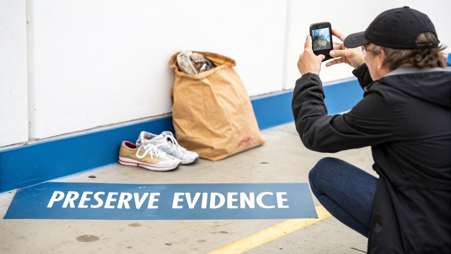 Person sitting on the floor holding their ankle in pain after an accident.