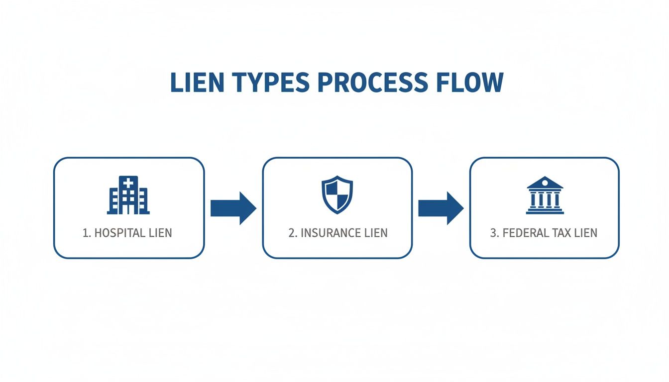 Flowchart detailing the sequential process of hospital, insurance, and federal tax lien types.