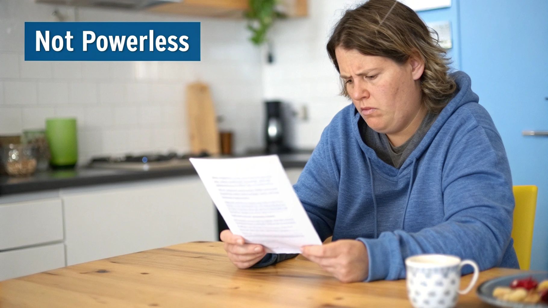 A person looking stressed while reviewing complex insurance claim paperwork.