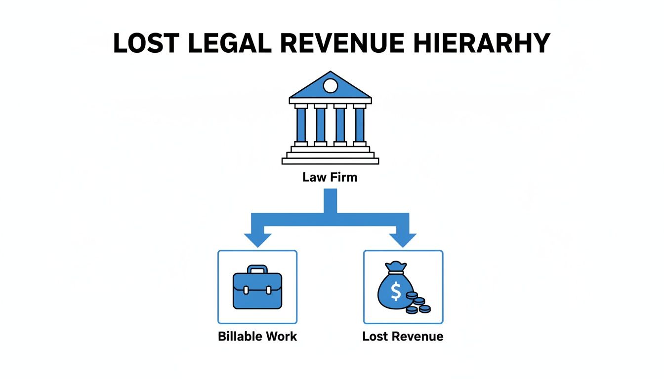 Diagram illustrating the lost legal revenue hierarchy for a law firm, showing billable work versus lost revenue.