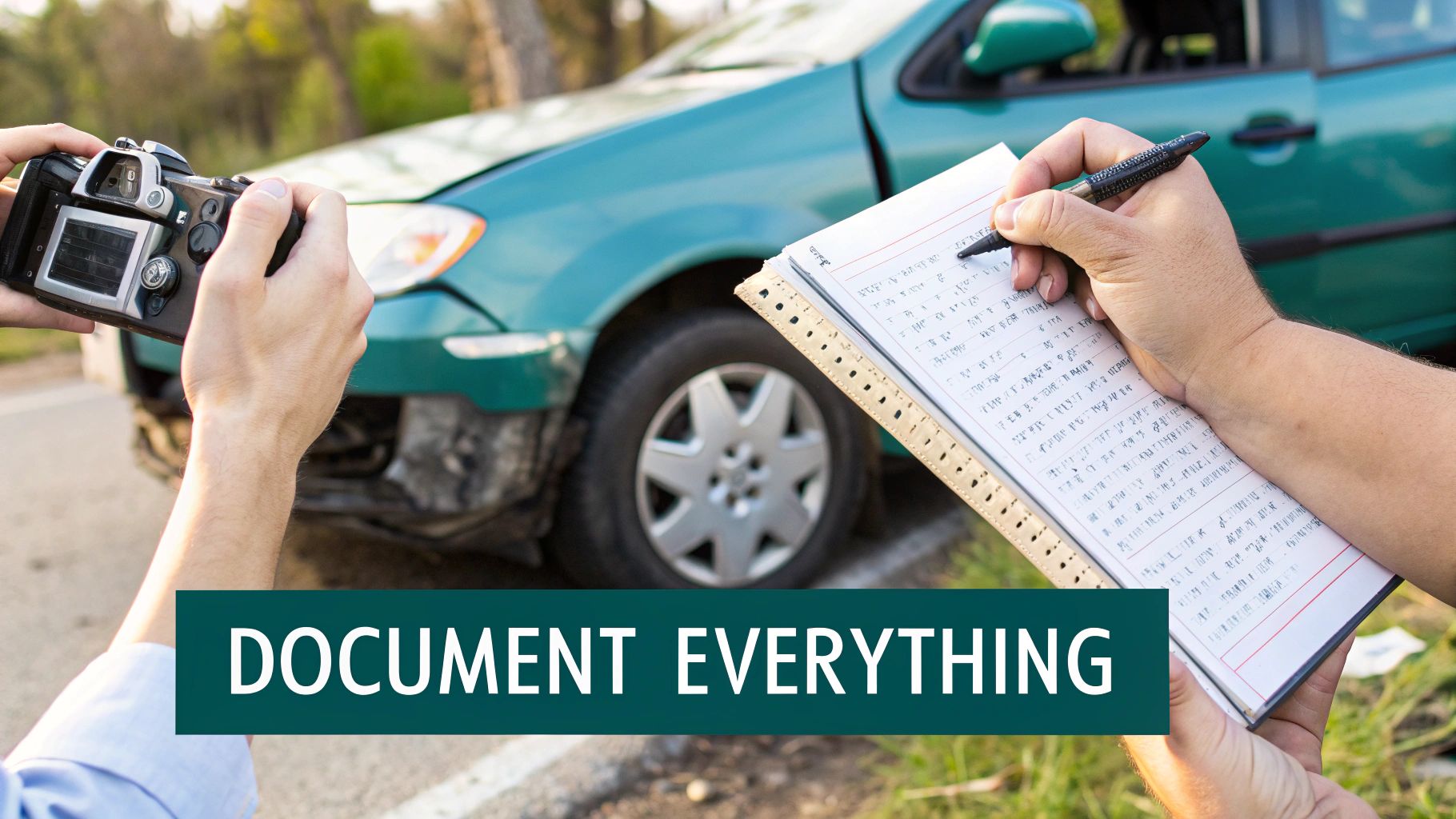 A checklist on a clipboard representing the steps to take after a pedestrian accident.