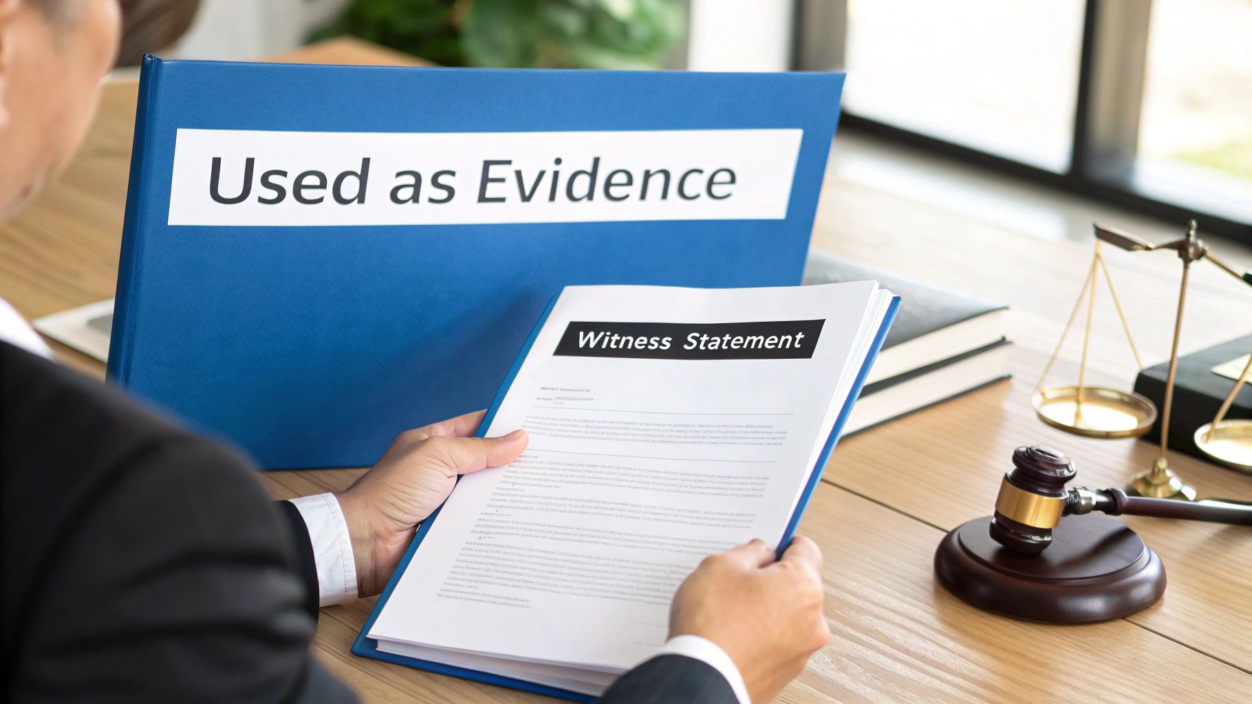 Person signing an official legal document at a wooden desk.