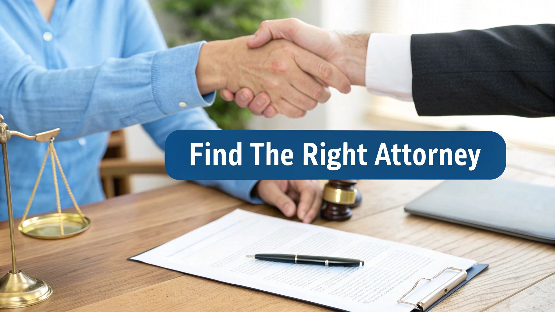 A compassionate lawyer discussing a case with a client in a modern Denver office.