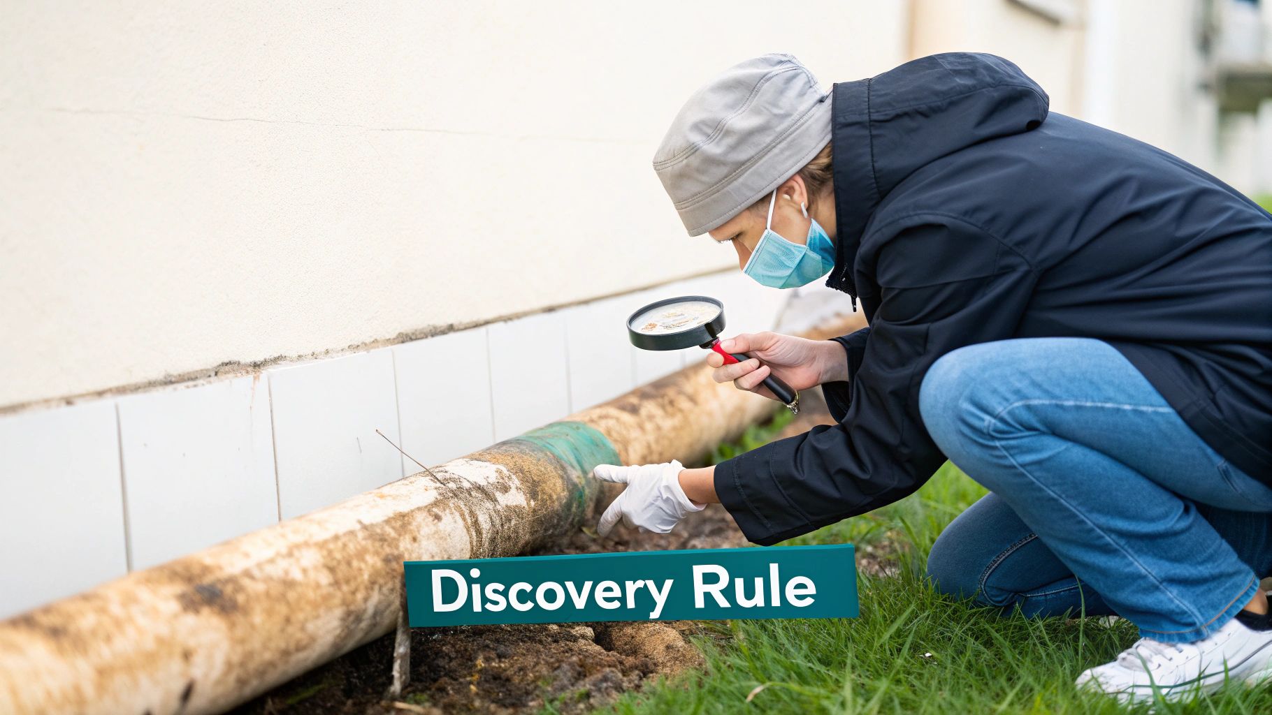Magnifying glass focusing on a calendar date, symbolizing the discovery of an injury.