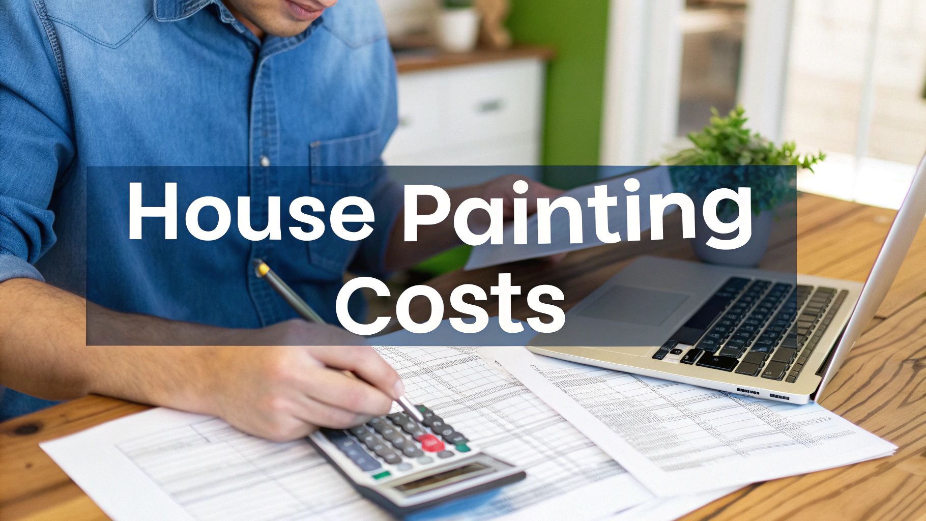 A professional painter carefully applying painter's tape to a window frame before painting.