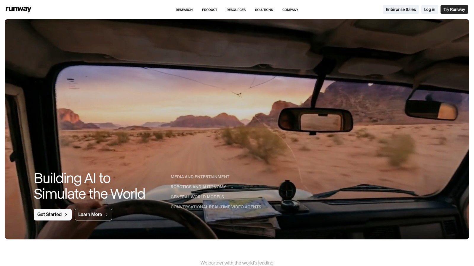 Runway AI video generation interface showing a cinematic simulation