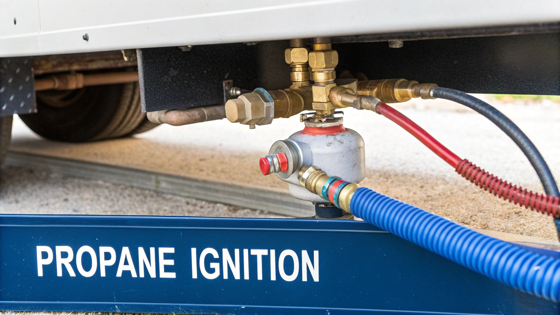 RV furnace being inspected by a technician