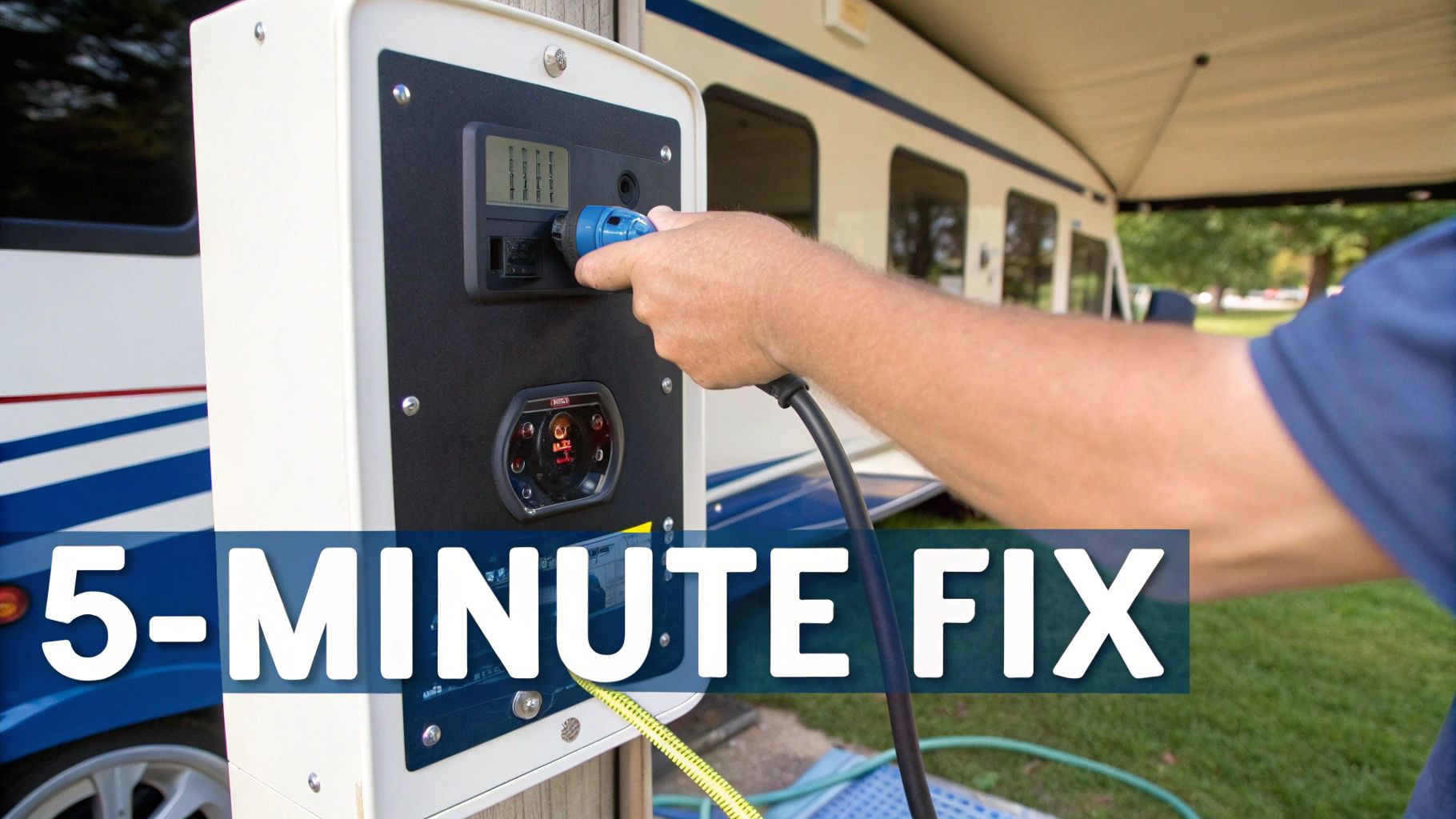 An RVer checking the thermostat settings inside their motorhome.