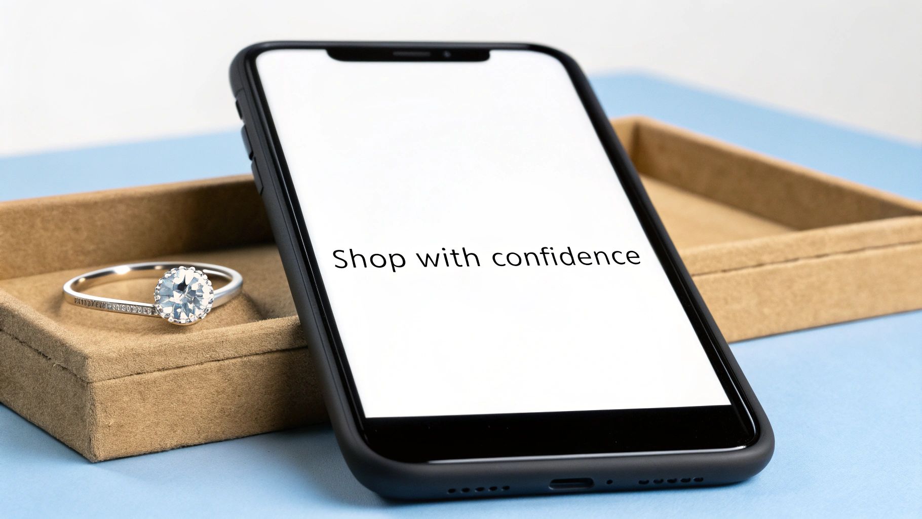 Person holding a diamond ring up to the light