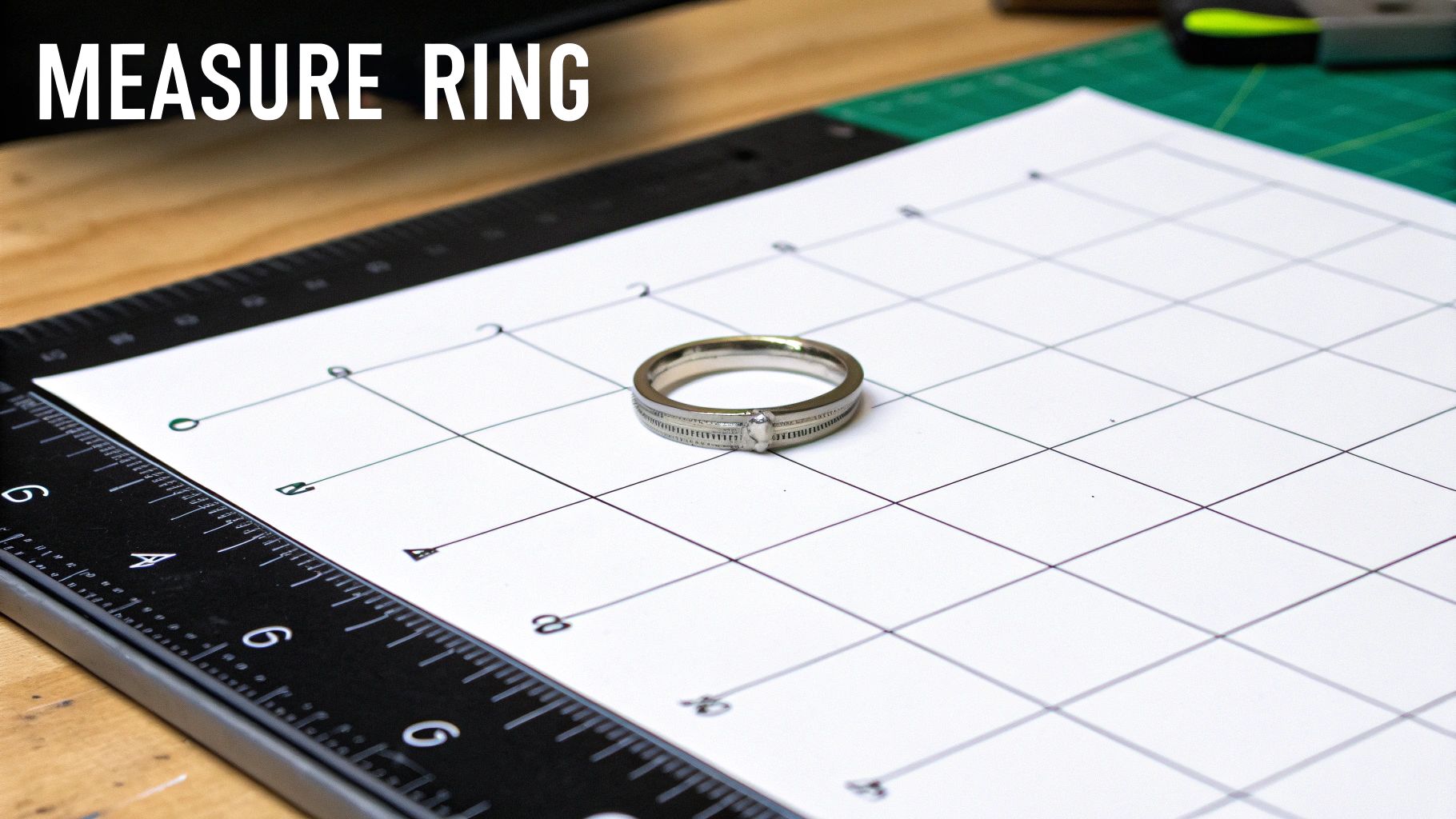 A person measuring the internal diameter of a ring with a ruler