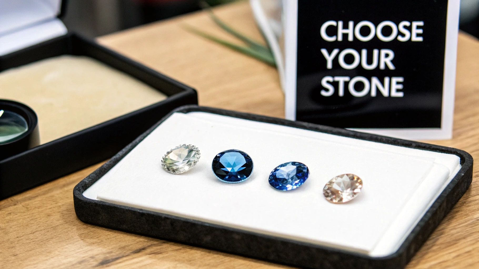 A collection of loose diamonds in various shapes and sizes.