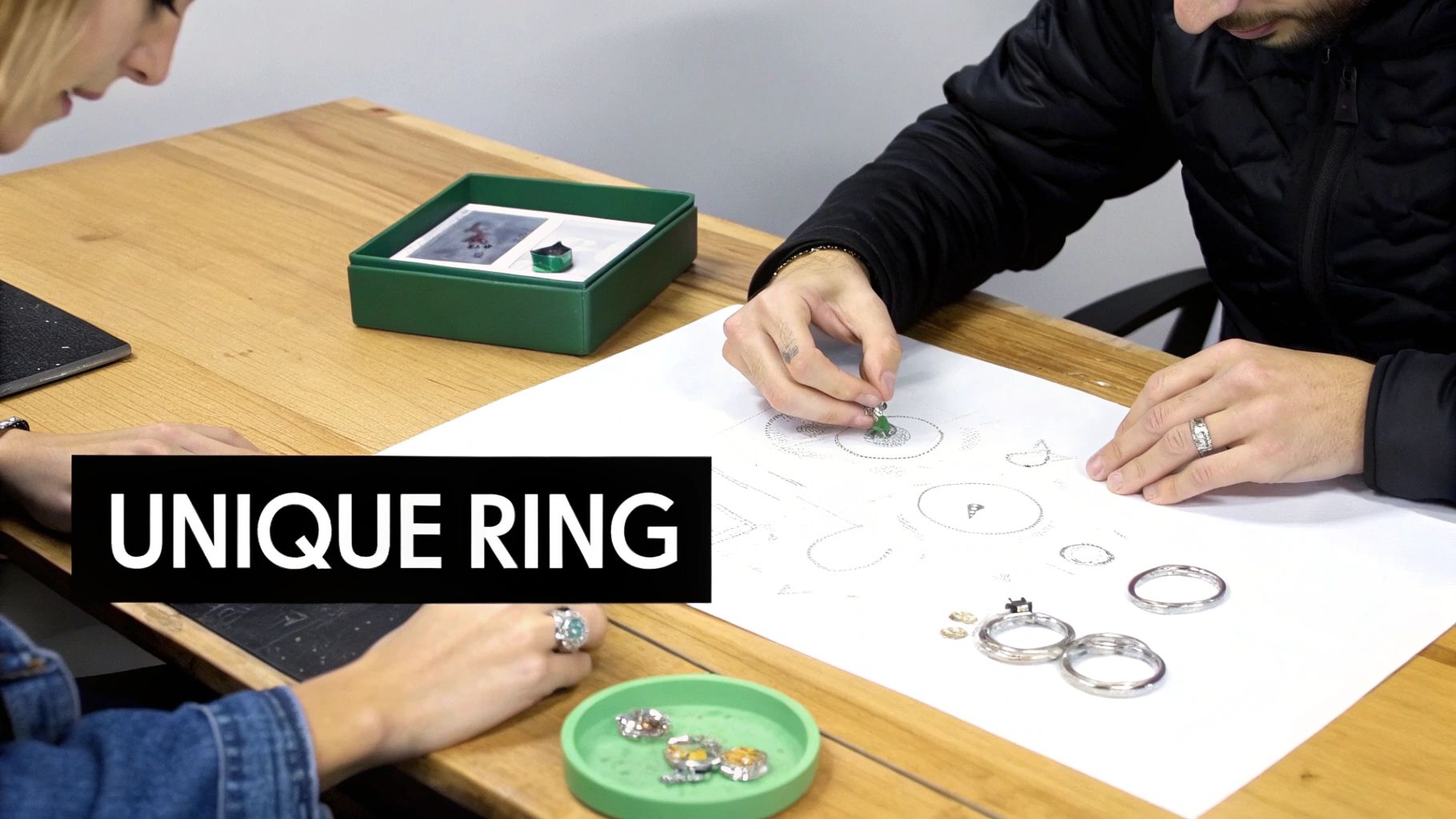 Close-up of a jeweller meticulously placing a diamond into an engagement ring setting.