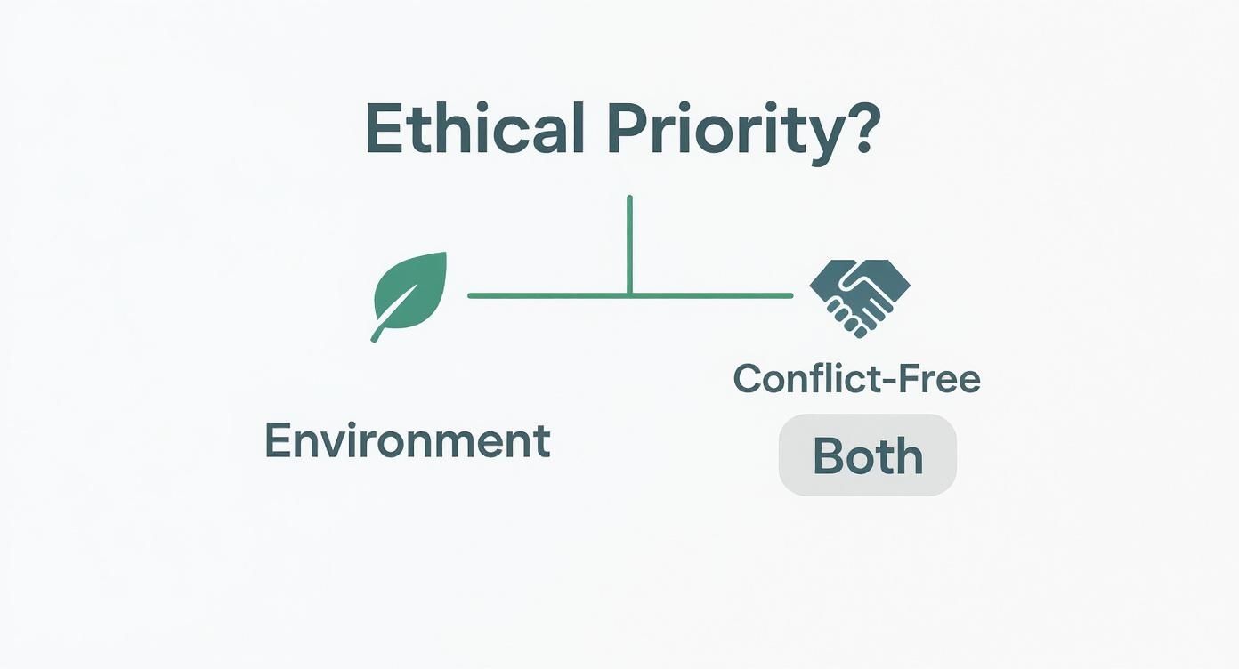 Diagram showing ethical priority choice between environment and conflict-free sourcing with both options