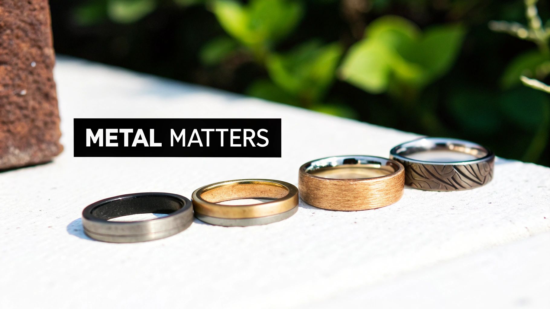 A collection of rings made from different precious metals like gold, silver, and platinum
