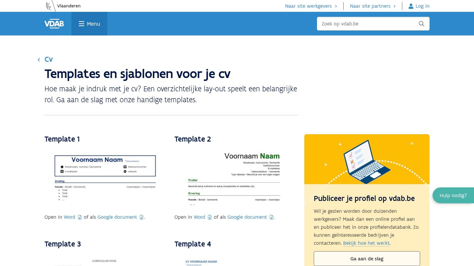 VDAB – Cv-templates