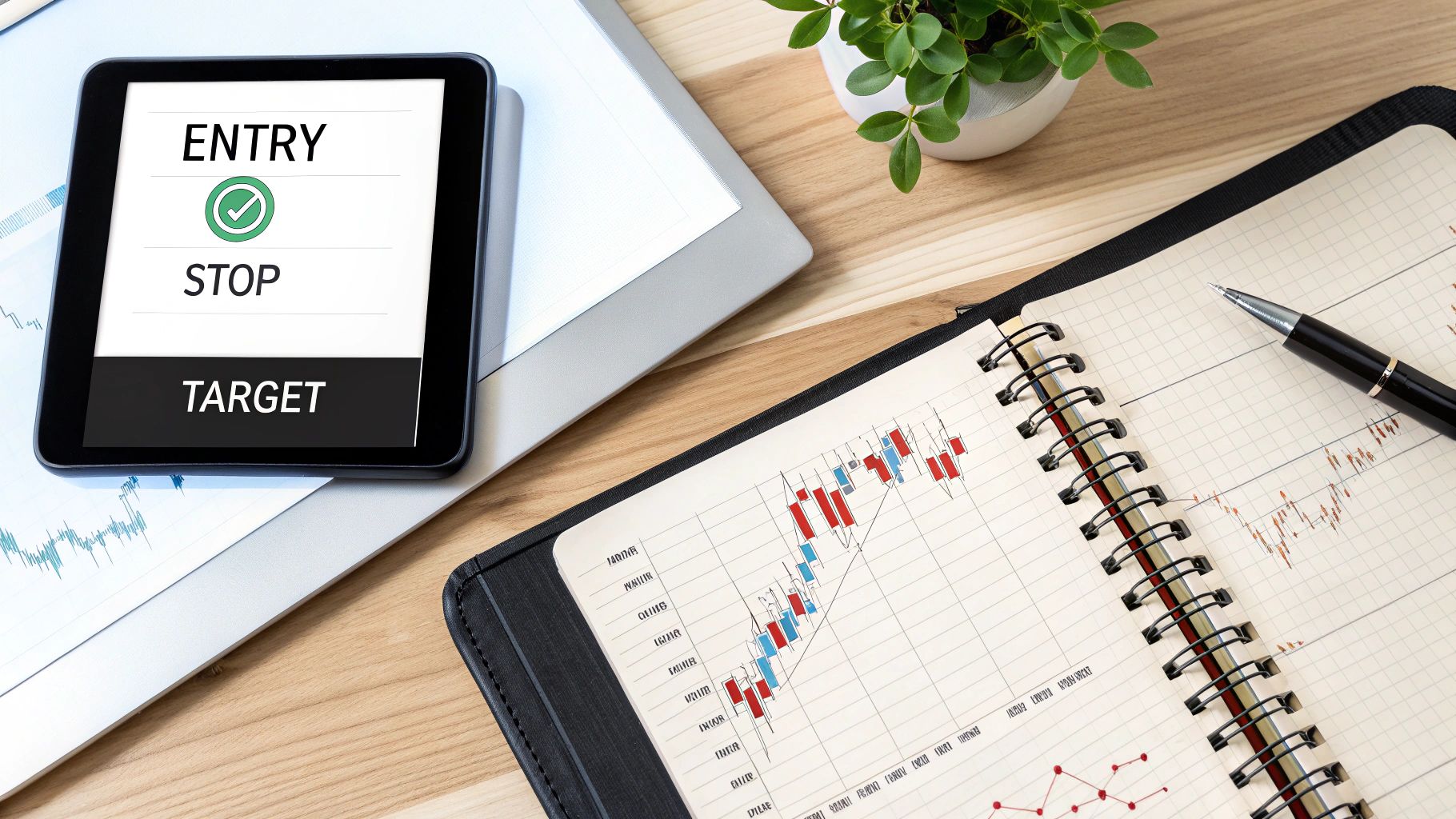 Chart showing an evening star pattern with entry, stop-loss, and target levels indicated.