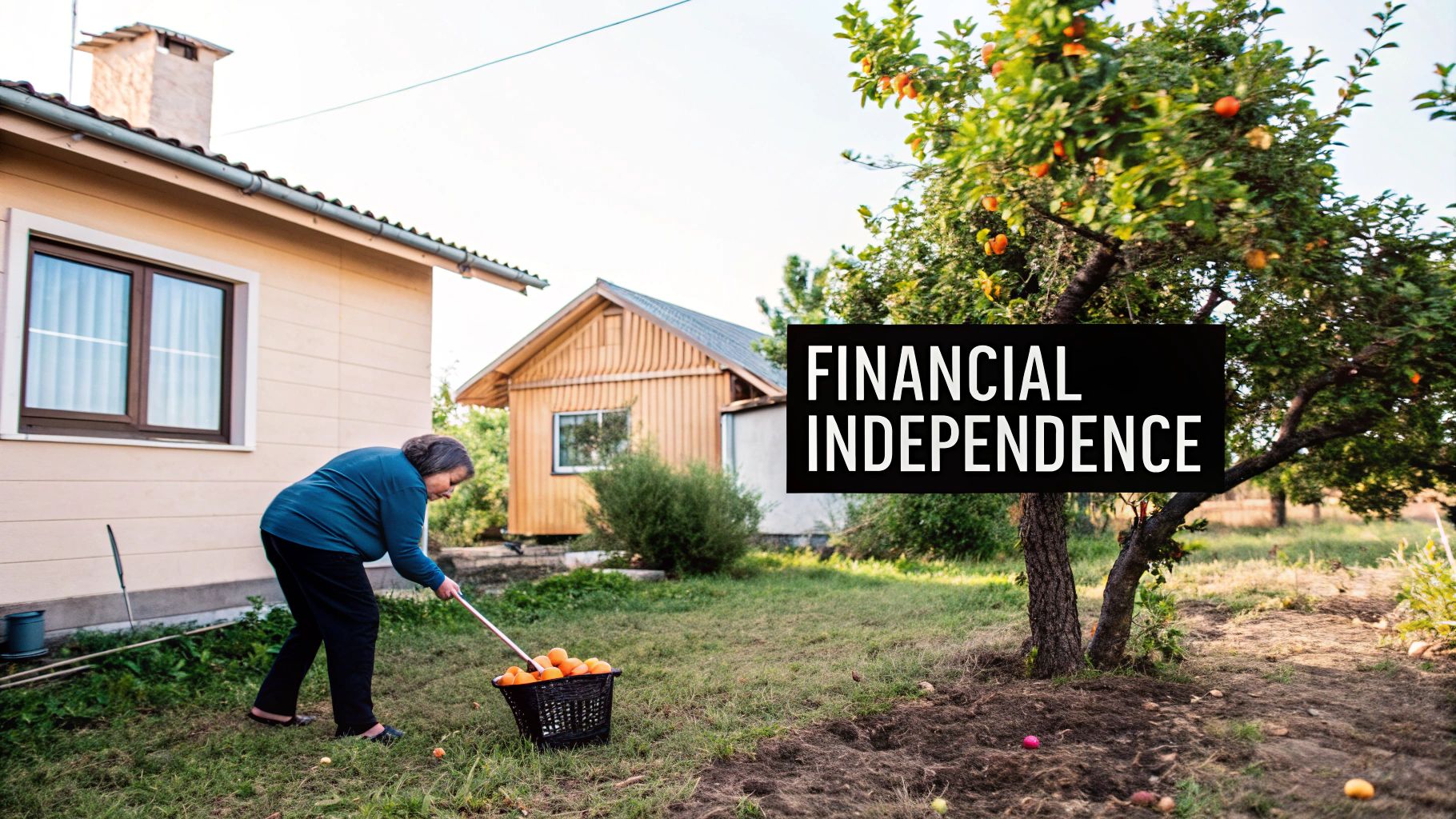 A person stands on a mountain peak, looking out over a sunrise, symbolizing the achievement of a major life goal like financial independence.