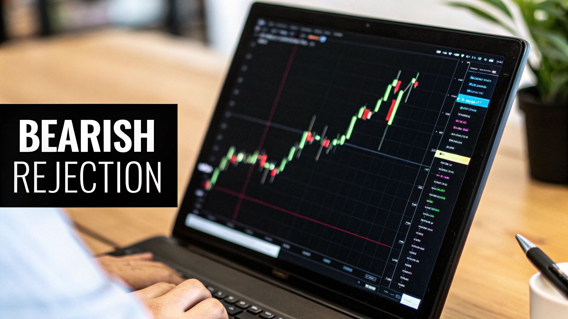 A chart showing a bearish pin bar candlestick with a long upper wick.