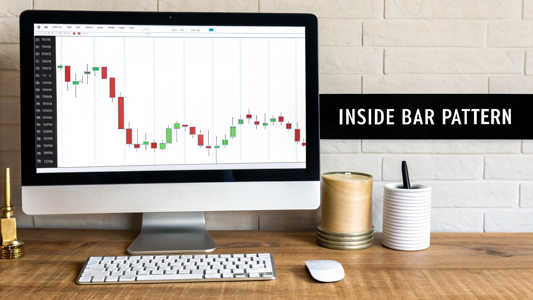 An illustrative chart showing the inside bar pattern, with the mother bar and the smaller inside bar clearly labeled.