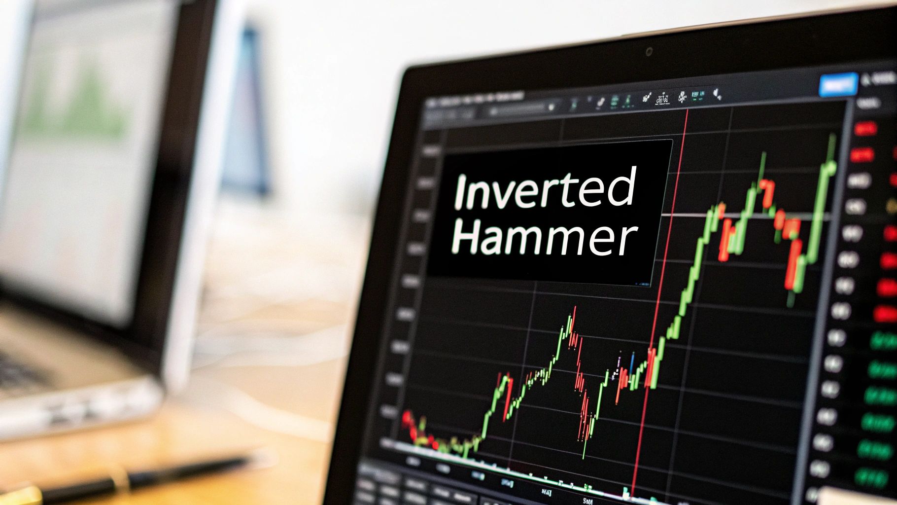 A chart showing the inverted hammer candlestick pattern in a downtrend, signaling a potential bullish reversal.