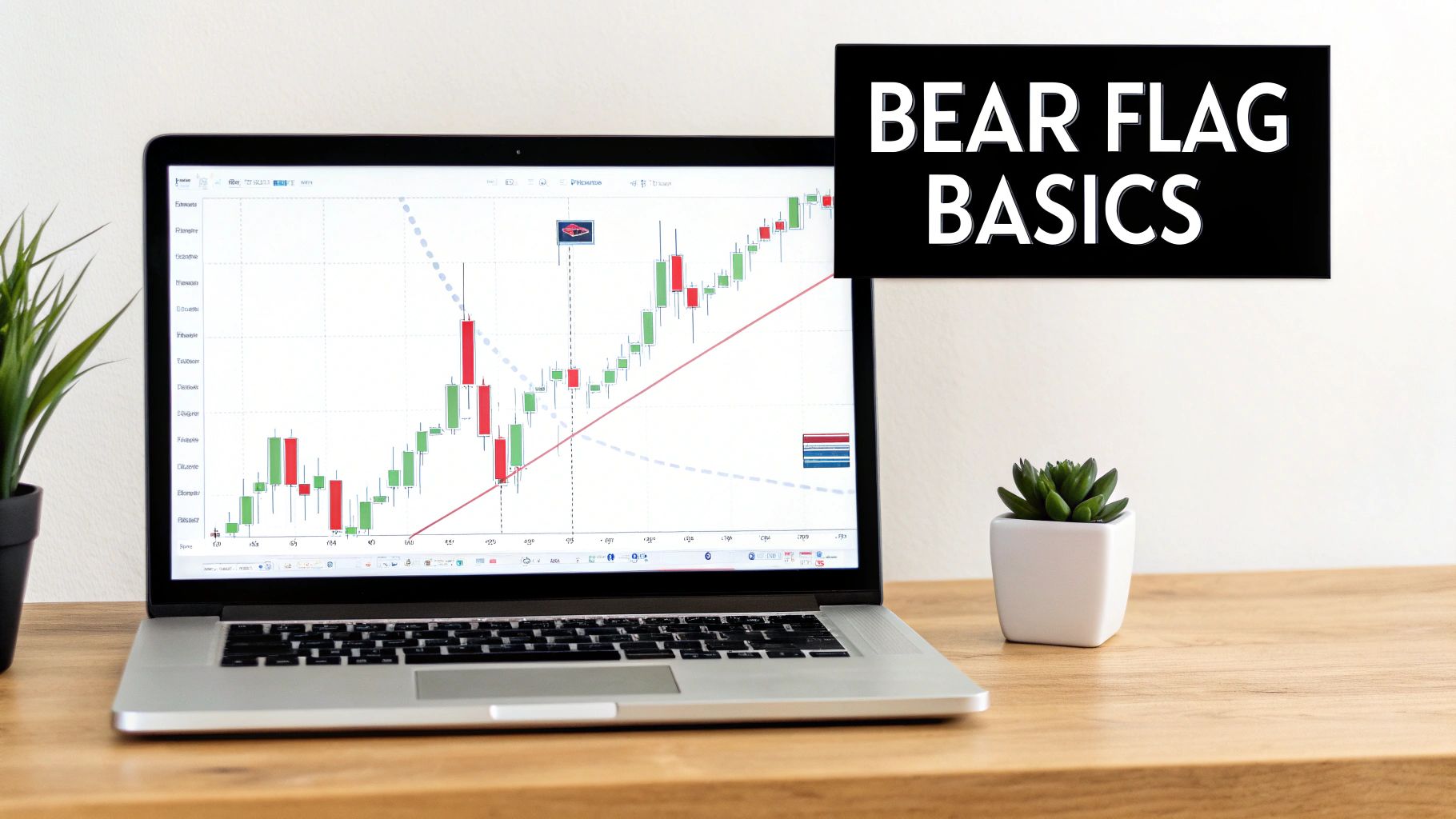 An example of a bear flag pattern on a stock chart, showing the flagpole and the flag consolidation.
