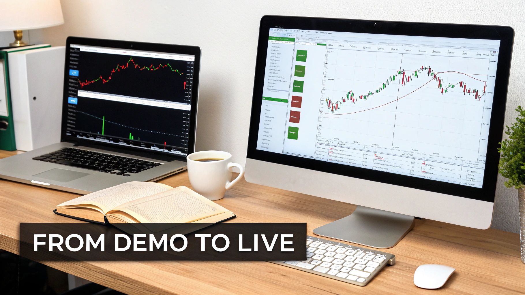 A trader applying course knowledge to real charts on a computer screen.