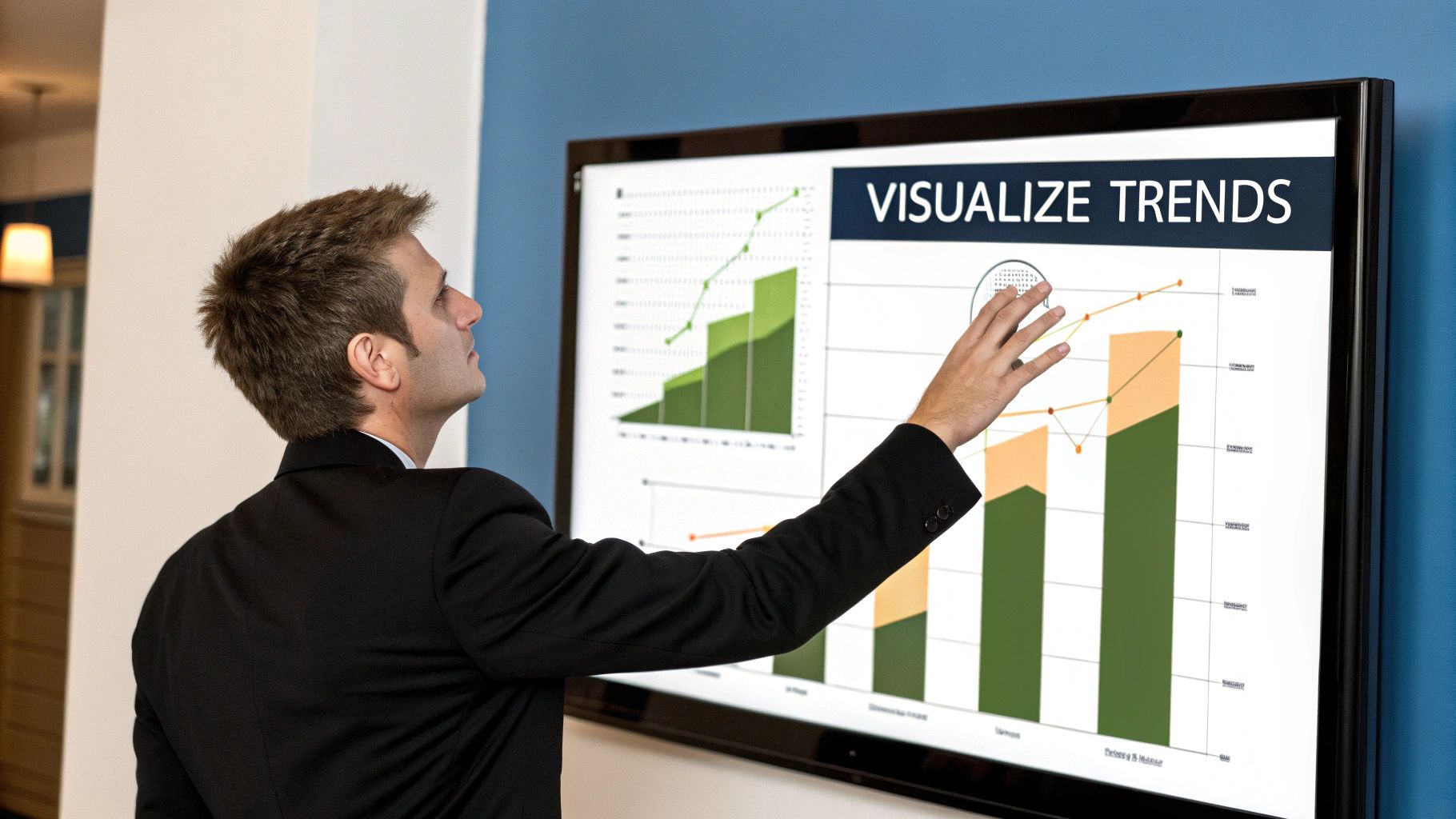 A futuristic dashboard showing interconnected data points and AI-driven charts, illustrating technology's role in market analysis.