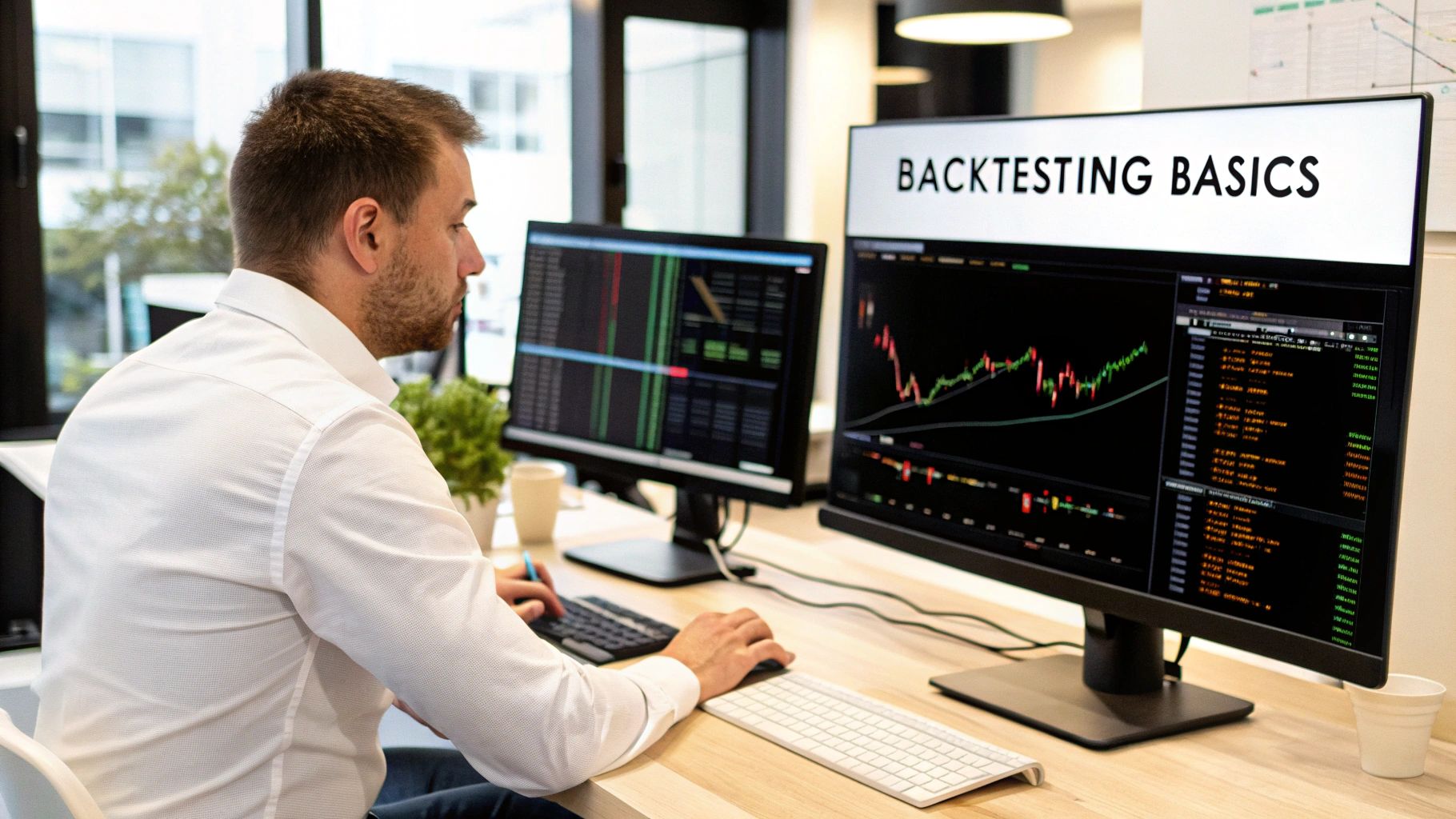 Charts and graphs showing financial data, representing the process of backtesting a trading strategy