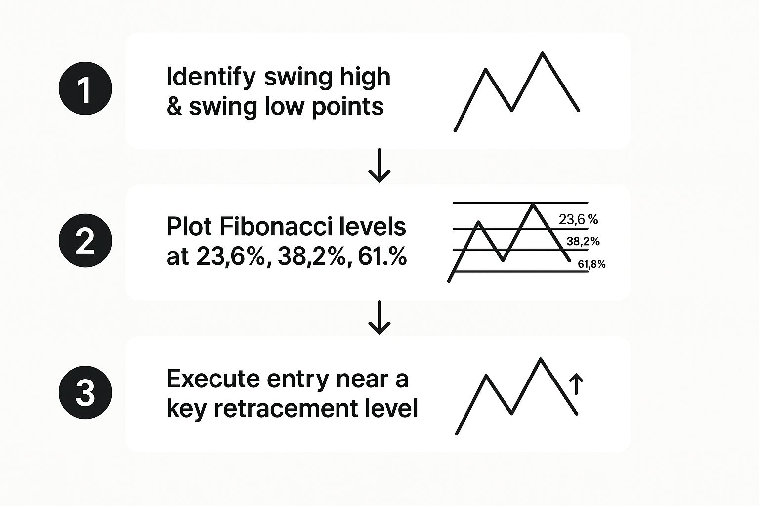 Infographic about how to draw fibonacci retracement