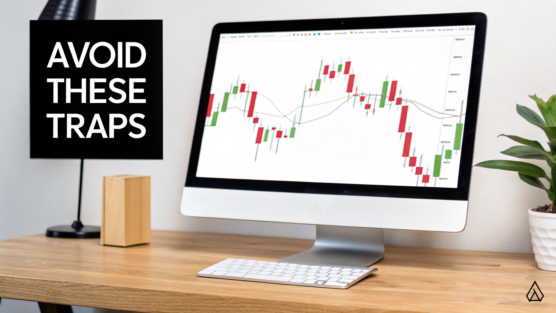 A trader looking at a complex chart on a monitor, looking stressed.