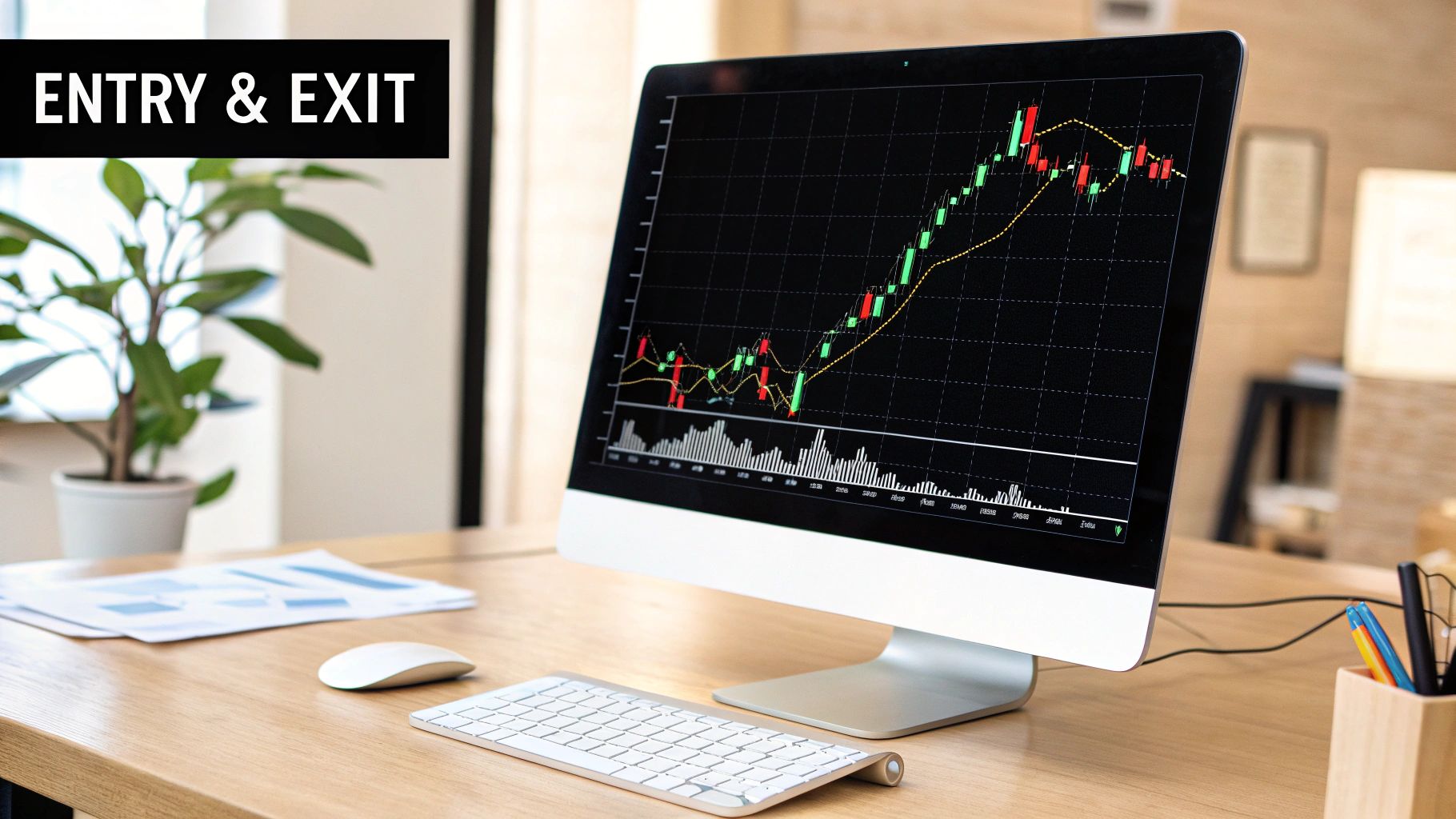 A chart showing entry and exit points on a trendline