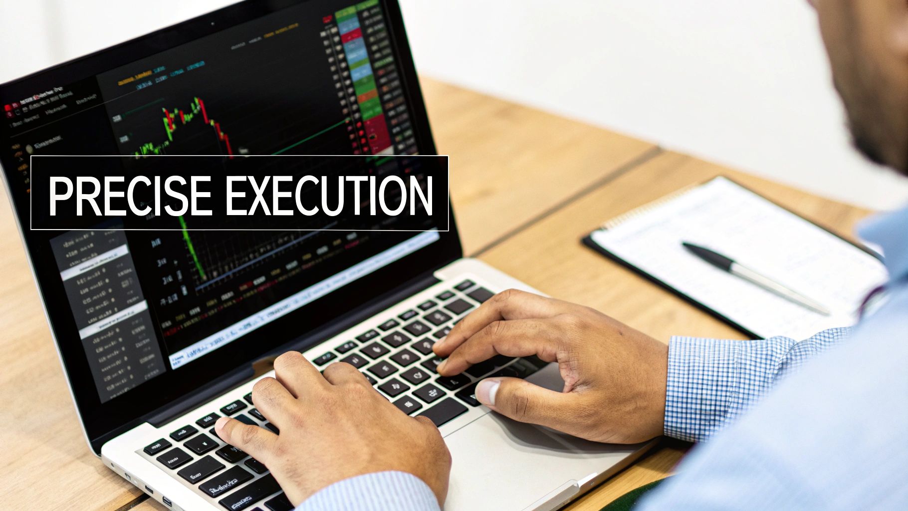 Person analyzing charts on a computer to execute a trade