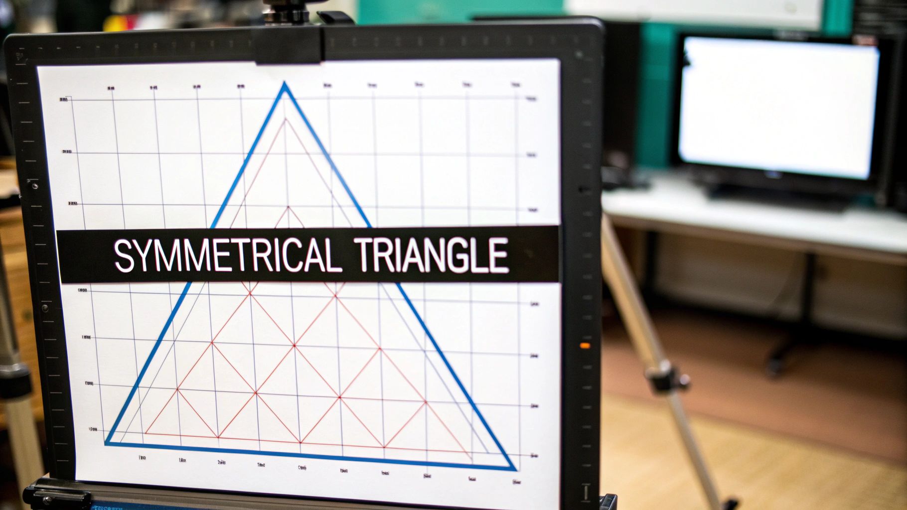 An example of a symmetrical triangle pattern on a trading chart