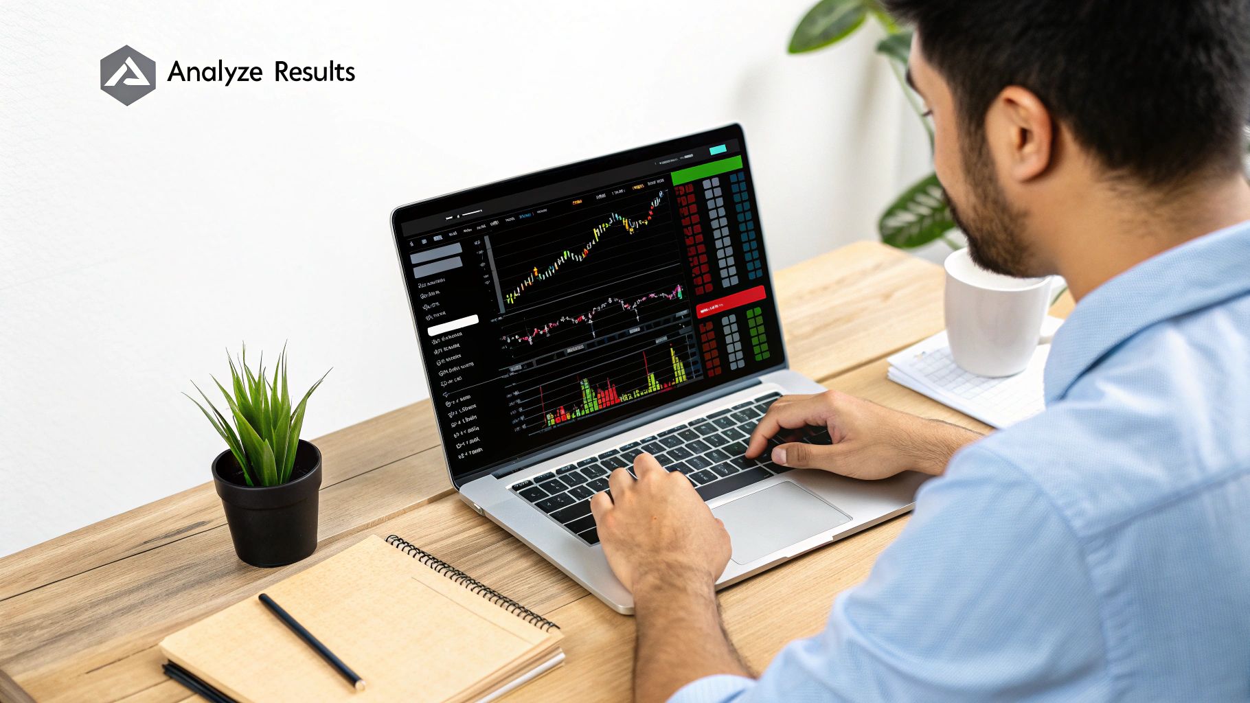 A trader reviewing charts and performance metrics on a screen, focused on analysis.