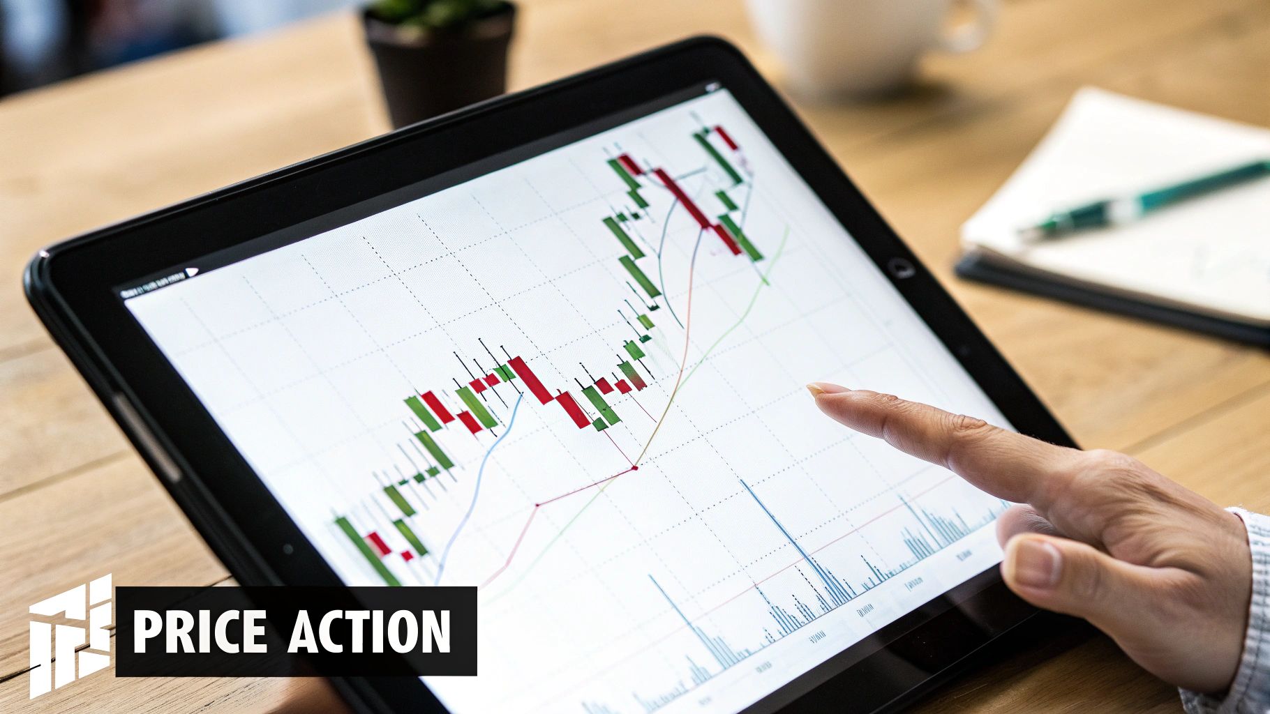 A chart showing price action and trendlines