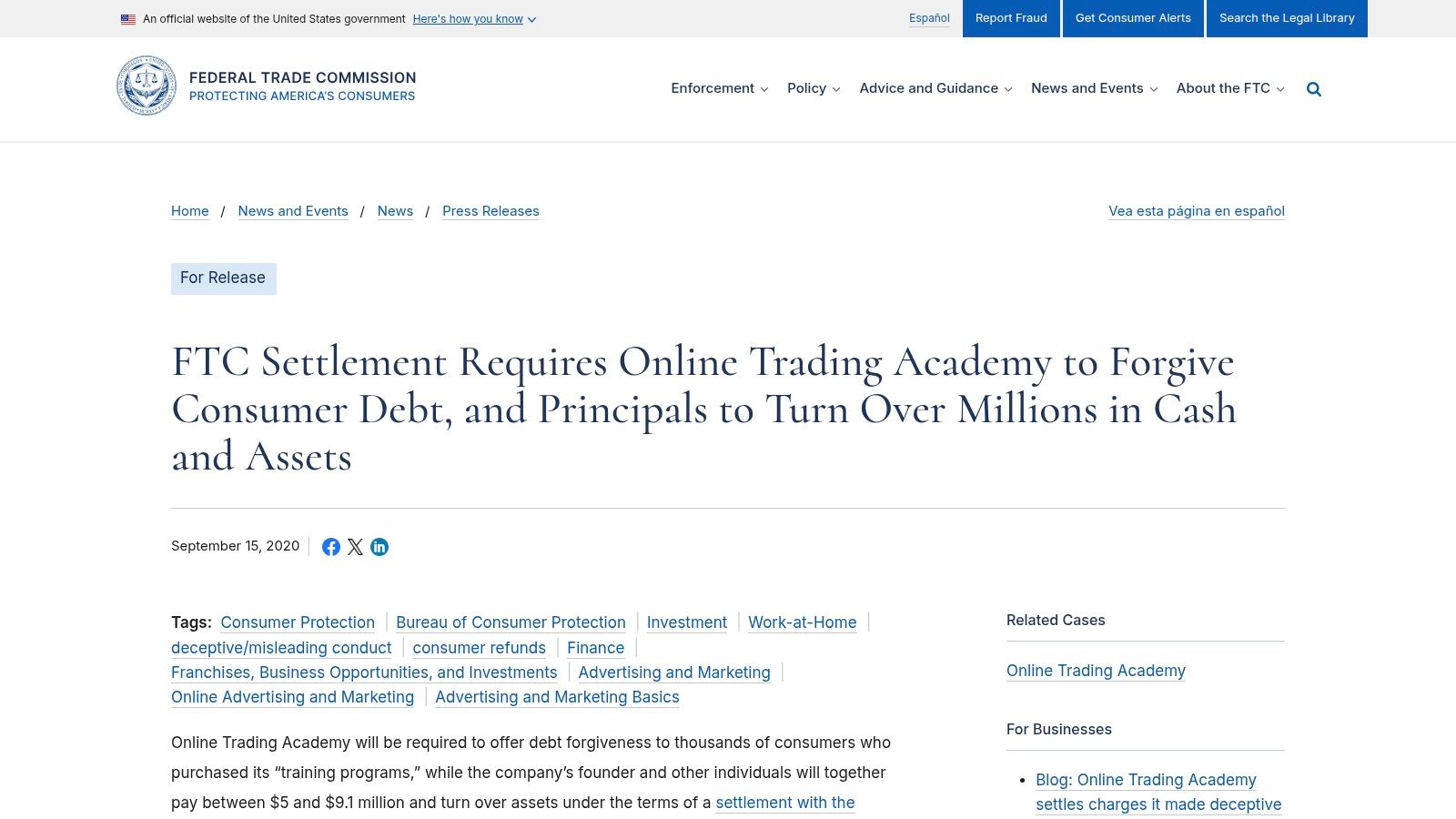 U.S. Federal Tarde Commission (FTC)