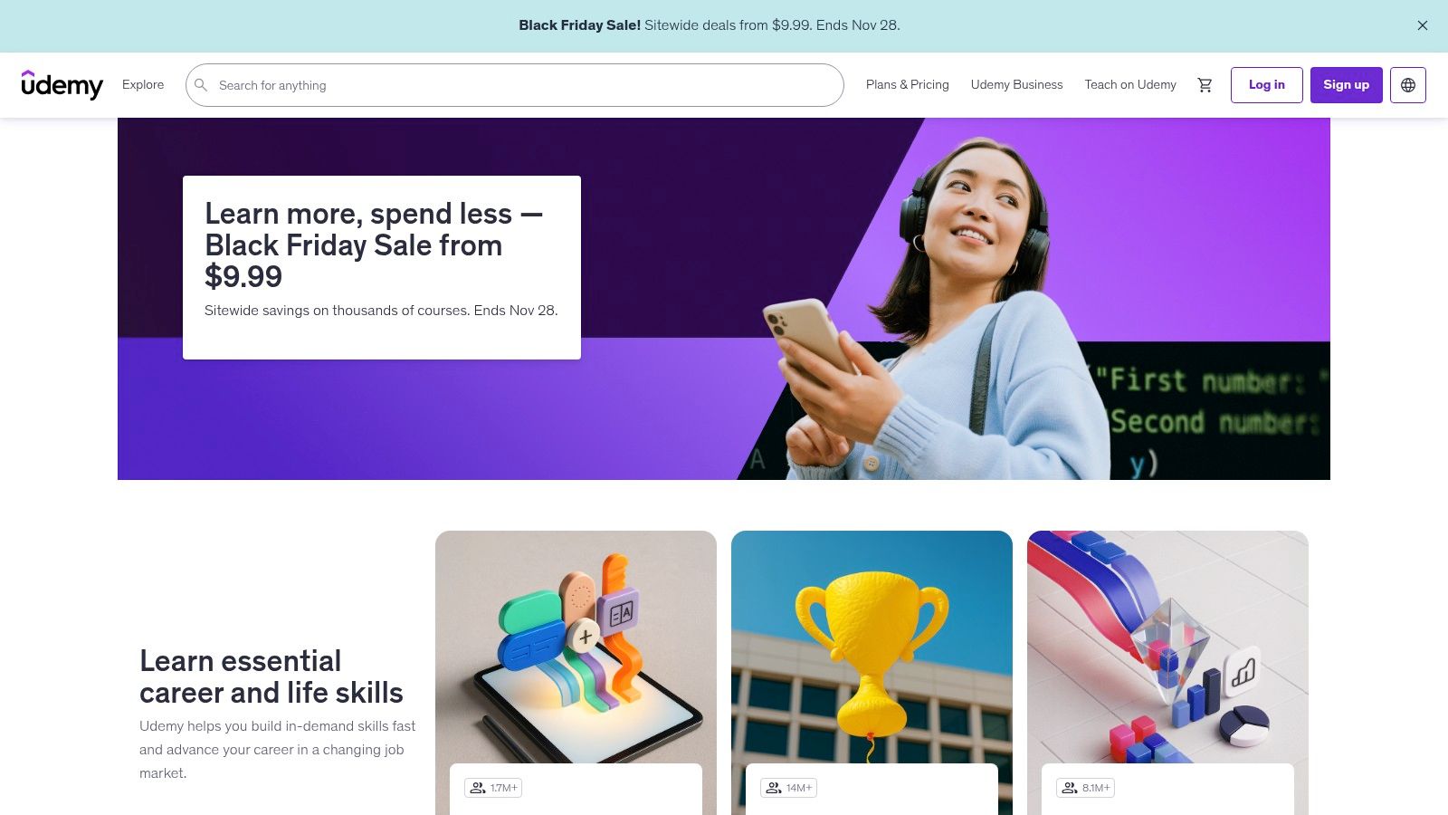 Udemy platform showcasing a stock market course