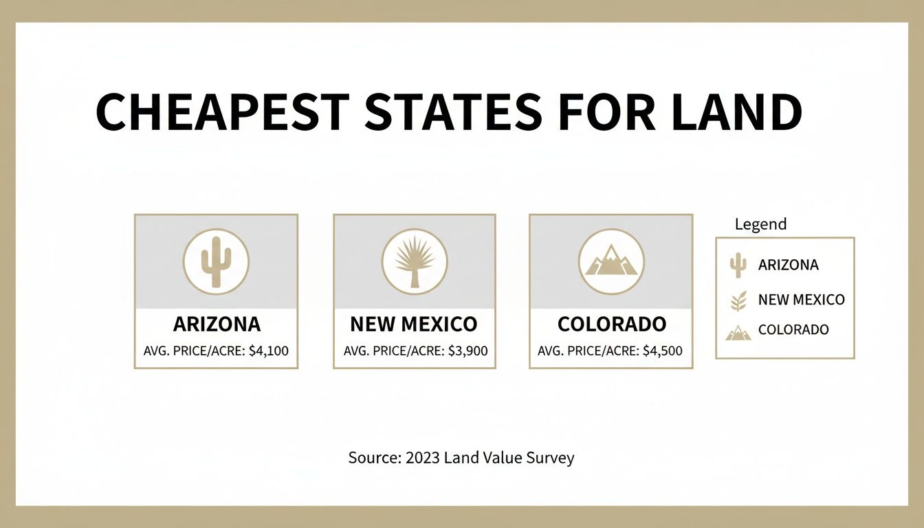 Chart showing average land prices per acre for Arizona, New Mexico, and Colorado, the cheapest states for land.