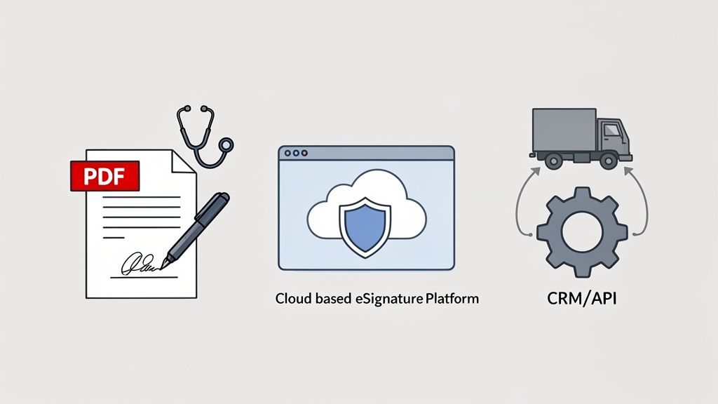 Secure cloud eSignature platform for medical documents, integrating with CRM and delivery systems.