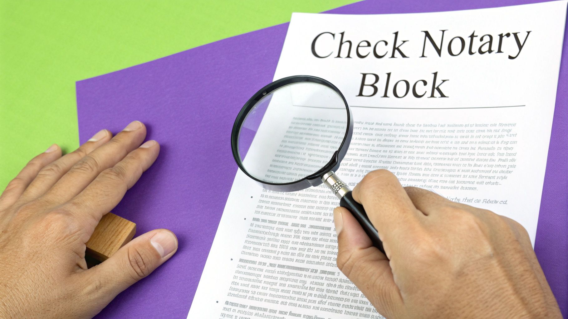A person reviewing a document with a magnifying glass, highlighting potential errors