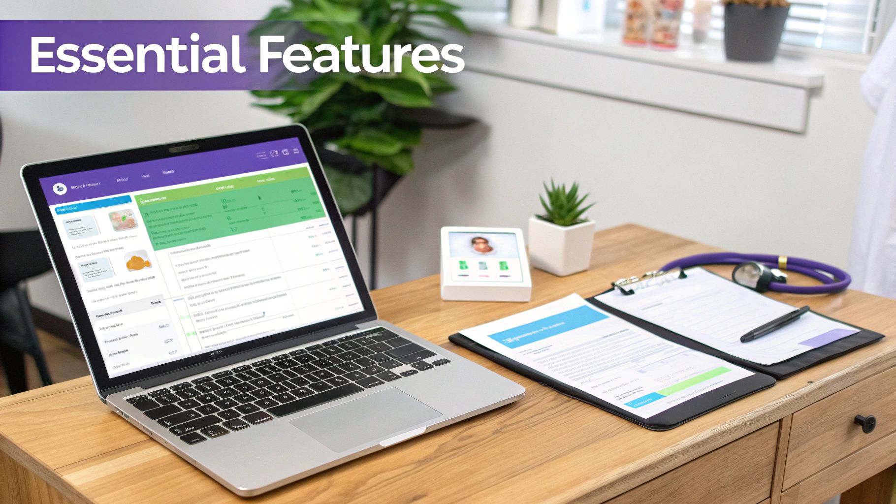 A magnifying glass hovering over a digital contract, symbolizing the focus on key software features.